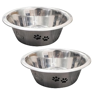 pet world feeding bowl 1600 ml  stainless steel with pattern for dogs amp cats  durable amp lightweight feel  scratch and rust-free  non-slip ring at the base  pack of 2  1600ml each