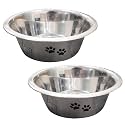Pet World Feeding Bowl 1600 ml | Stainless Steel with Pattern| for Dogs & Cats | Durable & Lightweight Feel | Scratch and Rust-Free | Non-Slip Ring at The Base | Pack of 2 | 1600ml Each