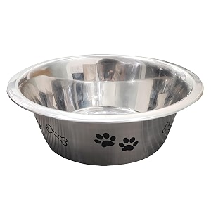 pet world feeding bowl 1600ml  stainless steel with pattern  for dogs amp cats  durable amp lightweight feel  scratch and rust-free  non-slip ring at the base  1600ml