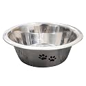 Pet World Feeding Bowl 1600ml | Stainless Steel with Pattern | for Dogs &amp; Cats | Durable &amp; Lightweight Feel | Scratch and Rust-Free | Non-Slip Ring at The Base | 1600ml