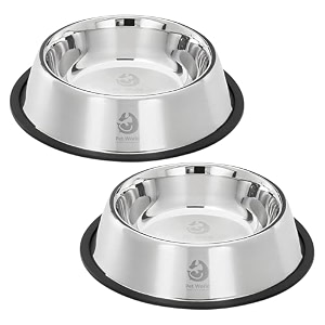 pet world feeding bowl 480 ml  stainless steel  for dogs amp cats  durable amp lightweight feel  scratch and rust-free  non-slip ring at the base  pack of 2  480ml each