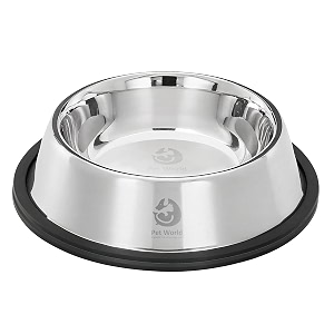 pet world feeding bowl 480ml  stainless steel  for dogs amp cats  durable amp lightweight feel  scratch and rust-free  non-slip ring at the base  480ml