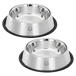 pet world feeding bowl 720 ml  stainless steel  for dogs amp cats  durable amp lightweight feel  scratch and rust-free  non-slip ring at the base  pack of 2  720ml each