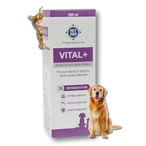 pet360 vital advanced wellness formula  daily multivitamin syrup  healthy skin joints immunity amp growth  nutritional supplement for dogs amp cats- 200 ml