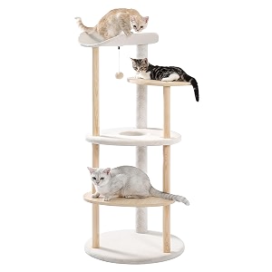 petepela 5-level beige cat tree tower wooden indoor cat activity center
