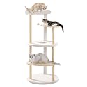 PETEPELA 5-Level Beige Cat Tree Tower, Wooden Indoor Cat Activity Center