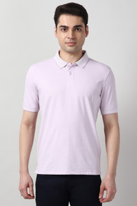 PETER ENGLAND Checkered Men Polo Neck Purple