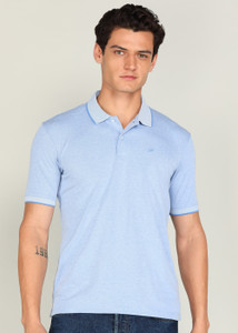 PETER ENGLAND Checkered Men Polo Neck Blue