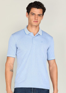 PETER ENGLAND Checkered Men Polo Neck Blue