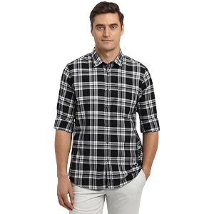 Peter England Mens Checkered Cotton Shirt