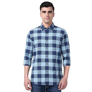 Peter England Mens Checkered Cotton Shirt