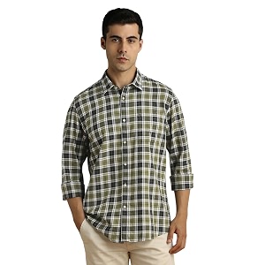Peter England Mens Checkered Cotton Shirt