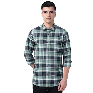 Peter England Mens Checkered Cotton Shirt