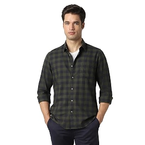 Peter England Mens Checkered Cotton Shirt