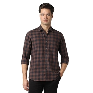 Peter England Mens Checkered Cotton Shirt
