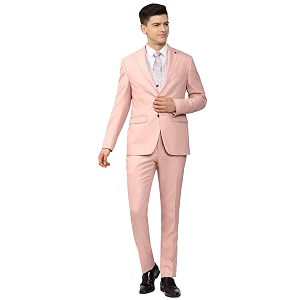 peter england polyester blend men pink three piece suit business pants set