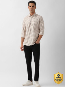 PETER ENGLAND Men Checkered Casual Beige White