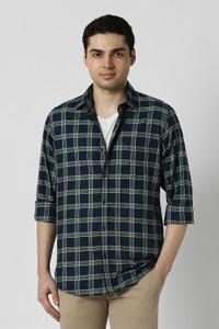 PETER ENGLAND Men Checkered Casual Dark Blue