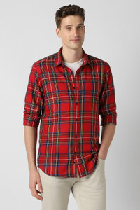 PETER ENGLAND Men Checkered Casual Red Shirt