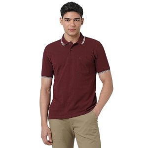 Peter England Men Maroon Solid Polo Neck