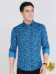 PETER ENGLAND Men Printed Casual Blue Shirt