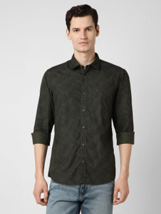 PETER ENGLAND Men Printed Casual Green Shirt