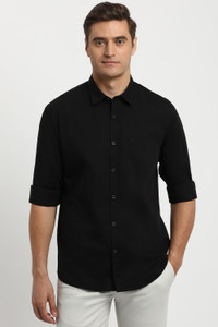 PETER ENGLAND Men Solid Casual Black Shirt
