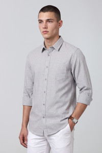 PETER ENGLAND Men Solid Casual Grey Shirt