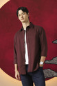 PETER ENGLAND Men Solid Casual Maroon Shirt