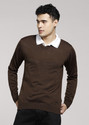 PETER ENGLAND Men Solid Round Neck Dark