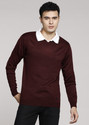 PETER ENGLAND Men Solid V Neck Maroon