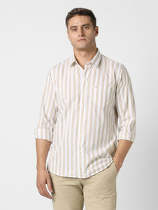 PETER ENGLAND Men Striped Casual Beige Shirt