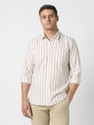 PETER ENGLAND Men Striped Casual Beige Shirt