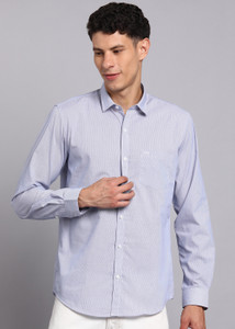 PETER ENGLAND Men Striped Casual Blue Shirt