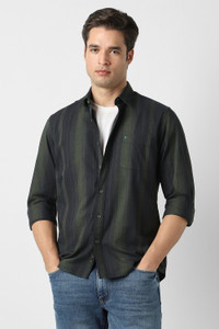 PETER ENGLAND Men Striped Casual Green Shirt