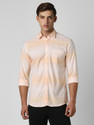 PETER ENGLAND Men Striped Casual Orange Shirt