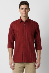PETER ENGLAND Men Striped Casual Red Shirt