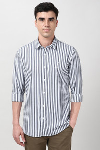 PETER ENGLAND Men Striped Casual White Grey