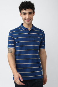 PETER ENGLAND Men Striped Polo Neck Polycotton