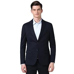 Peter England Men Textured Knit Single Breasted