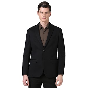 Peter England Men Textured Knit Single Breasted