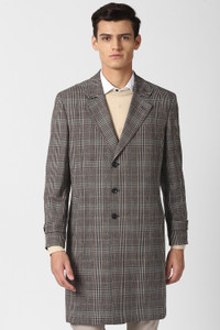 peter england polyester viscose blend checkered coat
