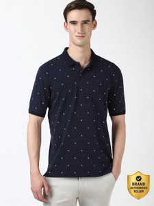 PETER ENGLAND Printed Men Polo Neck Blue