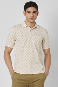 PETER ENGLAND Printed Men Polo Neck Beige