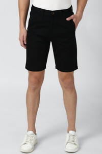 peter england solid men black chino shorts
