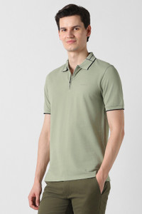 PETER ENGLAND Solid Men Polo Neck Green