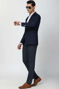 peter england men solid single breasted formal blazer dark blue