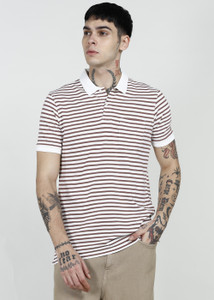 PETER ENGLAND Striped Men Polo Neck Brown