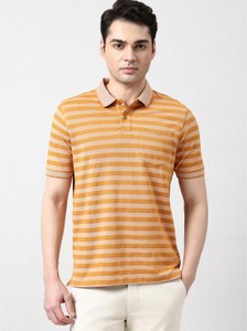 PETER ENGLAND Striped Men Polo Neck Orange