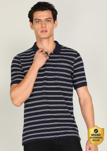PETER ENGLAND Striped Men Polo Neck Dark